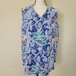 Authentic Kikomo Style M Sleeveless Button Front Tropical Hawaiian Top Blouse